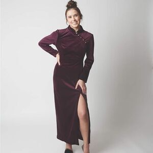 Vintage 80s Velvet Kimono Style Long Dress 